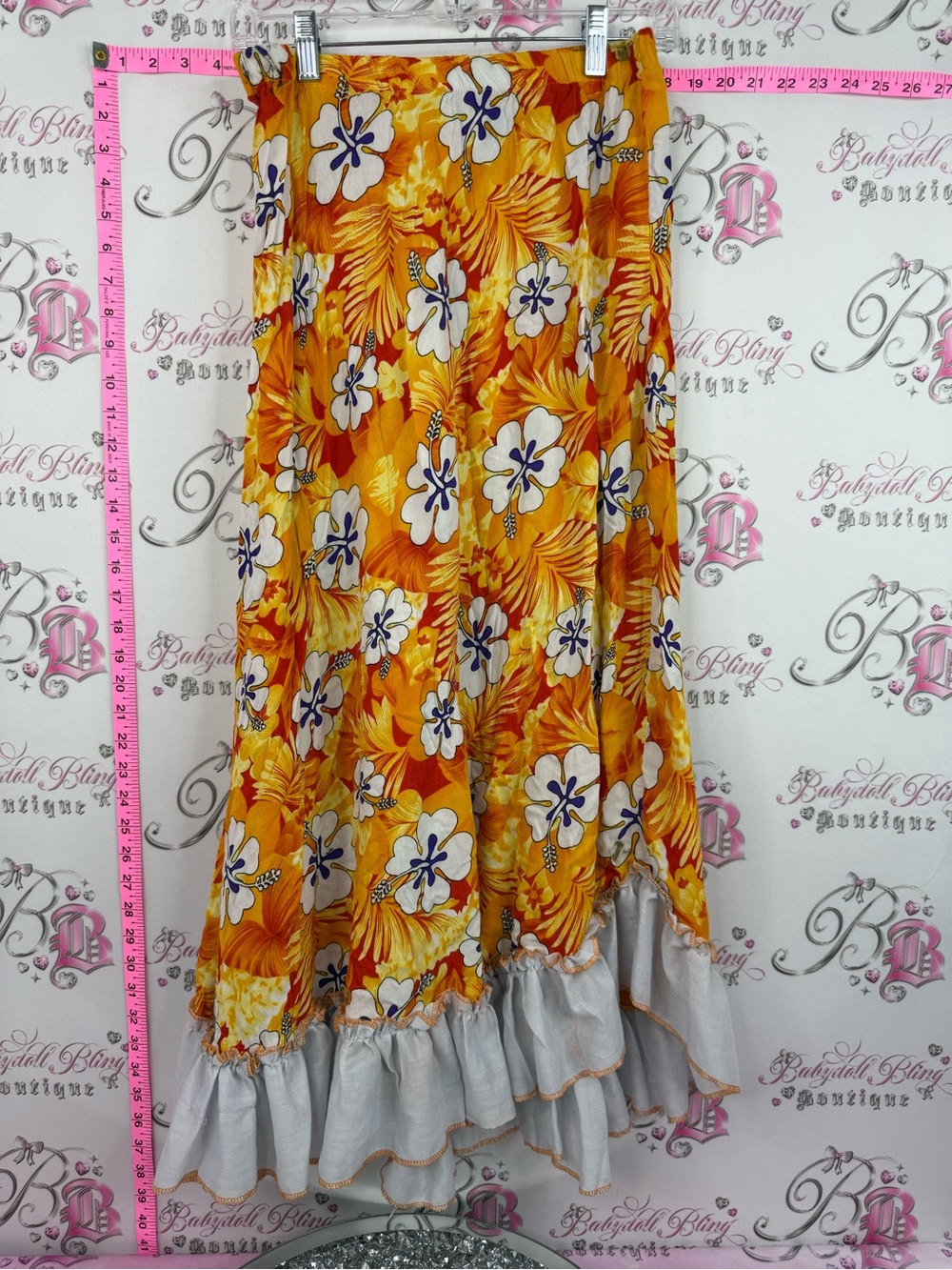 Hawaii skirt Yellow Floral Maxi Skirt with Ruffle Hem